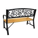 Ławka Ogrodowa Park Taras Ogród Metalowe Oparcie Drewniana Zdobiona 118 cm