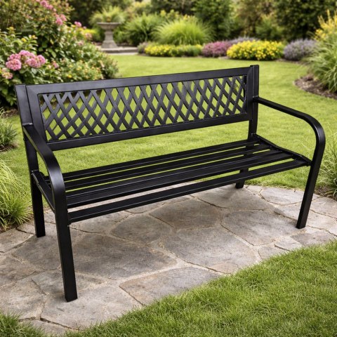 Ławka Ogrodowa Parkowa Taras Ogród Metalowa Oparcie Czarna 120 cm