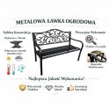 Ławka Ogrodowa Taras Ogród Park Metalowa Oparcie Zdobiona Czarna 127 cm