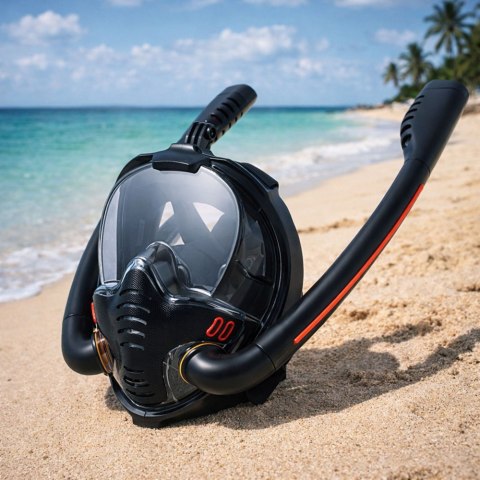 Maska Do Snorkelingu Nurkowania Pełnotwarzowa AntiFog DryTop Czarna L/XL