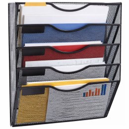 Metalowy Organizer Na Dokumenty Gazety Regał Na Ścianę 5 Przegród A4 Czarny