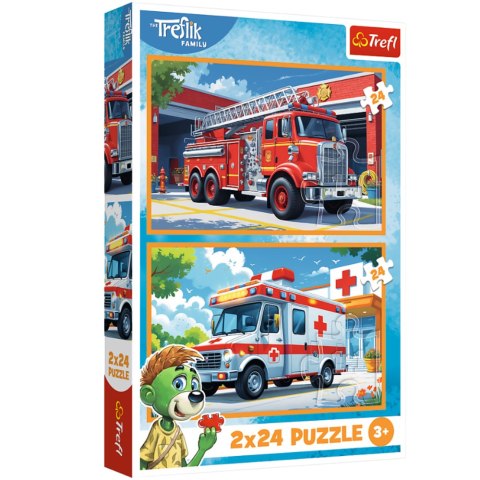 Puzzle - 2x24 - Wóz strażacki i karetka - Rodzina Treflików - Trefl 34447