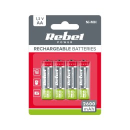 Akumulatorki REBEL AA , 2600 mAh, Ni-MH, 1,2V, 4szt/bl , R6