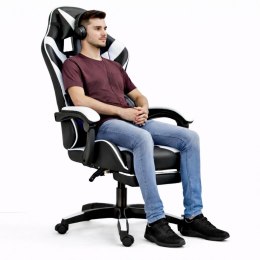 Fotel Gamingowy LEAN Obrotowy Biurowy Z Podnóżkiem Poduszki Czarno-Biały