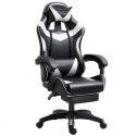 Fotel Gamingowy LEAN Obrotowy Biurowy Z Podnóżkiem Poduszki Czarno-Biały