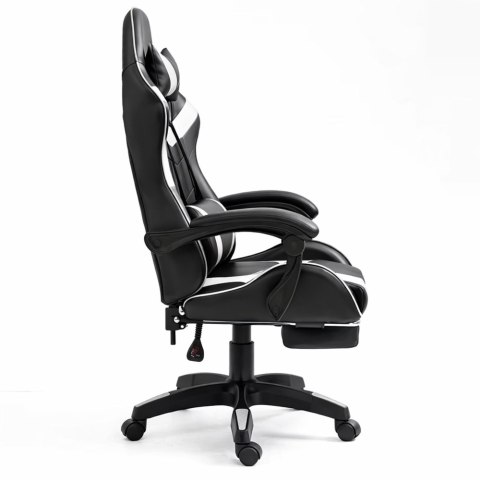 Fotel Gamingowy LEAN Obrotowy Biurowy Z Podnóżkiem Poduszki Czarno-Biały