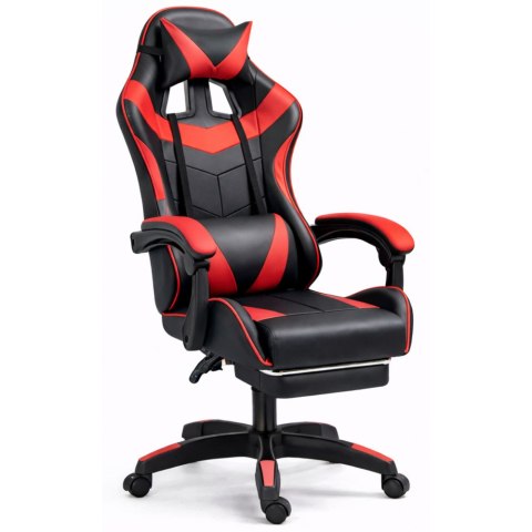 Fotel Gamingowy LEAN Obrotowy Biurowy Z Podnóżkiem Poduszki Czarno-Czerwony