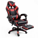 Fotel Gamingowy LEAN Obrotowy Biurowy Z Podnóżkiem Poduszki Czarno-Czerwony