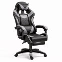 Fotel Gamingowy LEAN Obrotowy Biurowy Z Podnóżkiem Poduszki Czarno-Szary