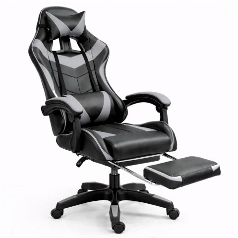Fotel Gamingowy LEAN Obrotowy Biurowy Z Podnóżkiem Poduszki Czarno-Szary