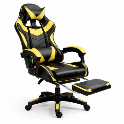 Fotel Gamingowy LEAN Obrotowy Biurowy Z Podnóżkiem Poduszki Czarno-Żółty
