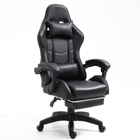 Fotel Gamingowy LEAN Obrotowy Biurowy Z Podnóżkiem Poduszki Czarny