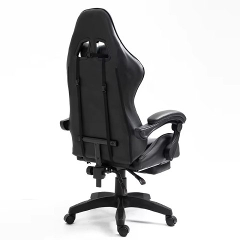 Fotel Gamingowy LEAN Obrotowy Biurowy Z Podnóżkiem Poduszki Czarny