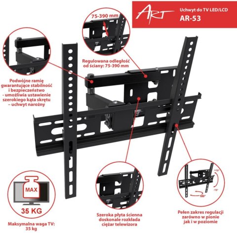 UCHWYT DO TV LCD/LED 22-55" 35KG AR-53 ART reg. pion i poziom