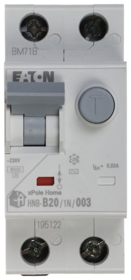 WYŁĄCZNIK RÓŻNICOWO-NADPRĄDOWY HNB-B20/1N/003 JEDNOFAZOWY, TYP AC 30 mA 20 A EATON