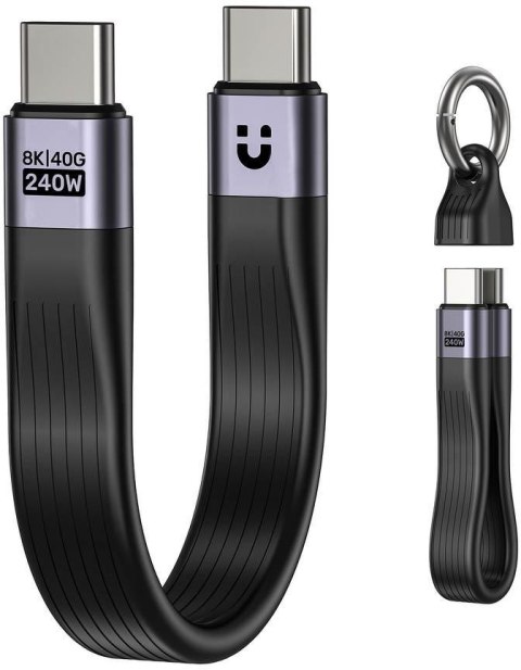 Unitek Kabel USB-C w formie breloka | USB4 | 40 Gb/s | 240W PD 8K | 13 cm, czarny