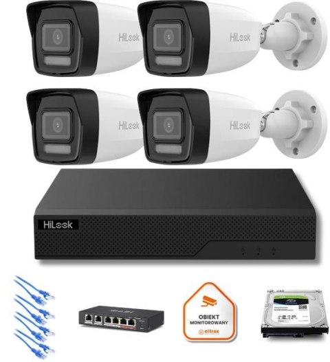 Zestaw moinitoringu IP Hilook 4x IPC-B180HA-LU tuba 8MP Smart-hybrid Light