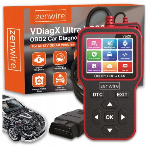 Interfejs Tester Skaner Diagnostyczny OBD2 ELM327 CAN Zenwire V620