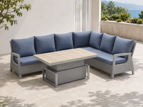 Zestaw mebli ogrodowych Royal Comfort techorattan szary + Duży Narożnik + Regulowany Stół + 13 Poduszek