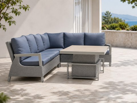 Zestaw mebli ogrodowych Royal Comfort techorattan szary + Duży Narożnik + Regulowany Stół + 13 Poduszek