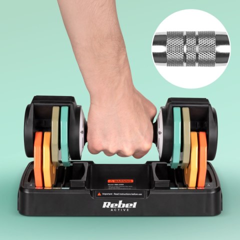 Hantle żeliwne regulowane automatycznie, zestaw 2x5 kg, skok co 1kg, REBEL ACTIVE