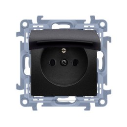 KONTAKT SIMON 10 MODUŁ CZARNY MAT GNIAZDO 1X Z/U Z KLAPKĄ CZARNY MAT IP44 ZACISKI SPRĘŻYNOWE 16A 250