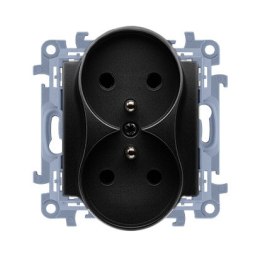KONTAKT SIMON 10 MODUŁ CZARNY MAT GNIAZDO 2X Z/U Z PRZESŁONAMI ZACISKI ŚRUBOWE 16A 250V