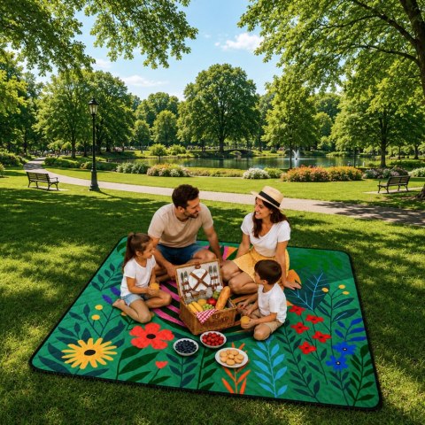 Koc Piknikowy Plażowy Turystyczny Mata Rośliny Kolorowa 100x150 cm