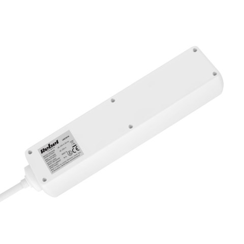 Przedłużacz 4 gniazda 5m typu niemieckiego z przełącznikiem (3x1,5mm) Rebel biały