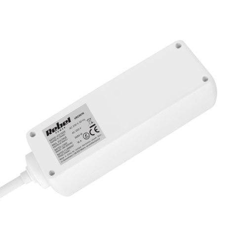 Przedłużacz 3 gniazda 5m typu niemieckiego bez przełącznika (3x1,5mm) Rebel biały