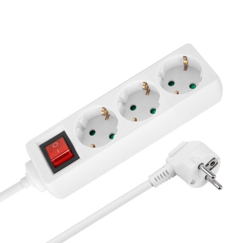 Przedłużacz 3 gniazda 5m typu niemieckiego z przełącznikiem (3x1,5mm) Rebel biały