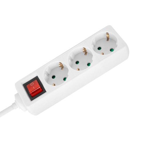 Przedłużacz 3 gniazda 5m typu niemieckiego z przełącznikiem (3x1,5mm) Rebel biały