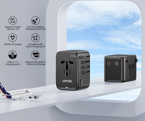 UNIWERSALNA PRZEJŚCIÓWKA SIECIOWA Z ZASILACZEM USB P1122ABK01 GaN UNITEK