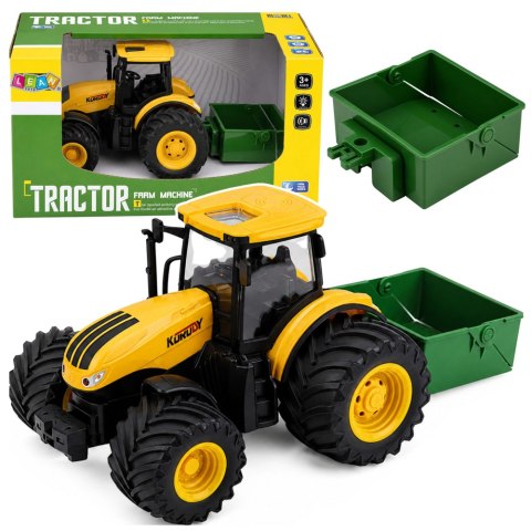 Traktor Rolniczy Farmerski Z Rozsiewaczem Nawozu Światła Dźwięk Żółty 1:24