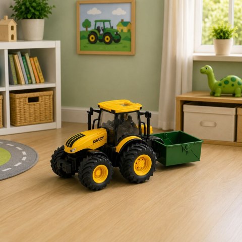 Traktor Rolniczy Farmerski Z Rozsiewaczem Nawozu Światła Dźwięk Żółty 1:24