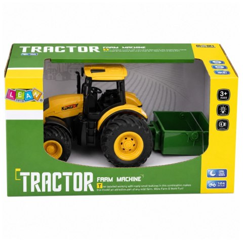 Traktor Rolniczy Farmerski Z Rozsiewaczem Nawozu Światła Dźwięk Żółty 1:24