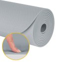 Mata gimnastyczna do ćwiczeń joga, pilates, fitness, 183x61cm, grubość 4mm, materiał TPE, szara, REBEL ACTIVE
