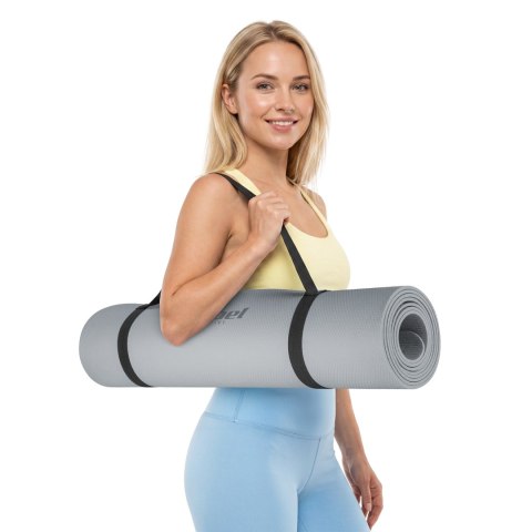 Mata gimnastyczna do ćwiczeń joga, pilates, fitness, 183x61cm, grubość 4mm, materiał TPE, szara, REBEL ACTIVE