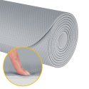 Mata gimnastyczna do ćwiczeń joga, pilates, fitness, 183x61cm, grubość 4mm, materiał TPE, szara, REBEL ACTIVE