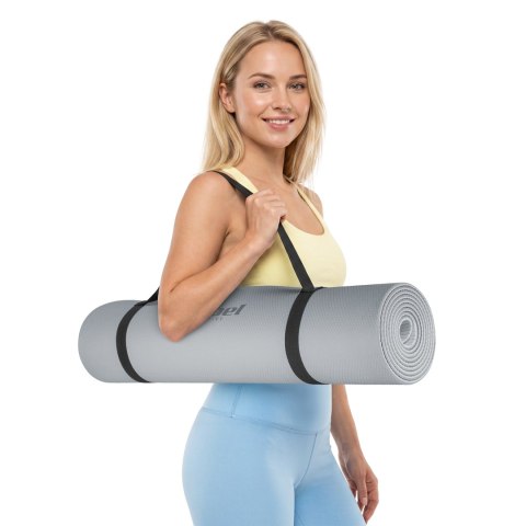 Mata gimnastyczna do ćwiczeń joga, pilates, fitness, 183x61cm, grubość 4mm, materiał TPE, szara, REBEL ACTIVE