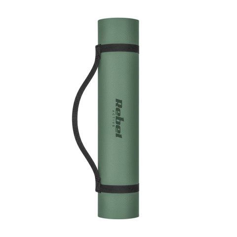 Mata gimnastyczna do ćwiczeń joga, pilates, fitness, 183x61cm, grubość 4mm, materiał TPE, zielona, REBEL ACTIVE