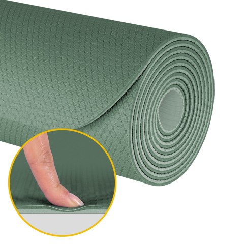 Mata gimnastyczna do ćwiczeń joga, pilates, fitness, 183x61cm, grubość 4mm, materiał TPE, zielona, REBEL ACTIVE