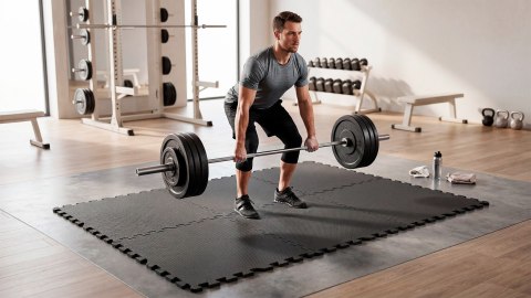 Mata ochronna pod sprzęt fitness i do ćwiczeń na siłowni, puzzle 60x60cm, zestaw 4 szt., REBEL ACTIVE