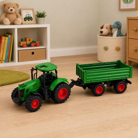 Traktor Rolniczy Farmerski z Przyczepą Wywrotką Gumowe Koła Zielony 1:24