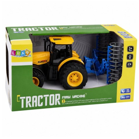 Traktor Rolniczy Farmerski z Wałem Uprawowym Światła Dźwięki Żółty 1:24