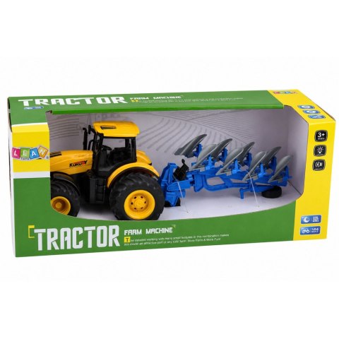 Traktor Rolniczy Z Pługiem Wieloskibowym Światła Dźwięki Żółty 1:24