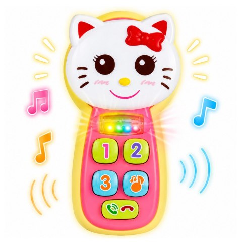 Interaktywny Telefon Dla Dzieci Kotek Lusterko Grzechotka Światła Dźwięk