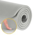 Mata gimnastyczna do ćwiczeń joga, pilates, fitness, 183x61cm, grubość 1.5cm, materiał NBR, szara, REBEL ACTIVE