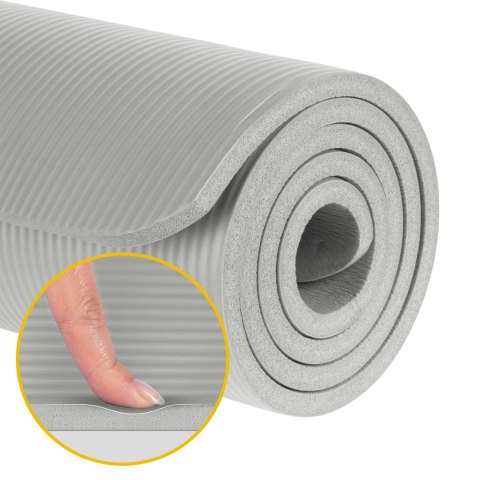 Mata gimnastyczna do ćwiczeń joga, pilates, fitness, 183x61cm, grubość 1.5cm, materiał NBR, szara, REBEL ACTIVE