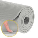 Mata gimnastyczna do ćwiczeń joga, pilates, fitness, 183x61cm, grubość 1cm, materiał NBR, szara, REBEL ACTIVE